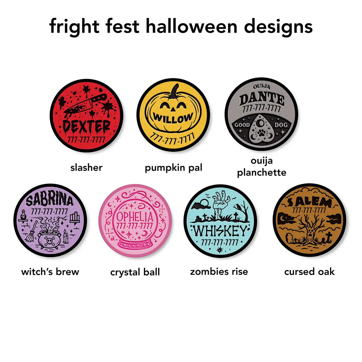 Collection of Halloween themed AirTag holders for dogs