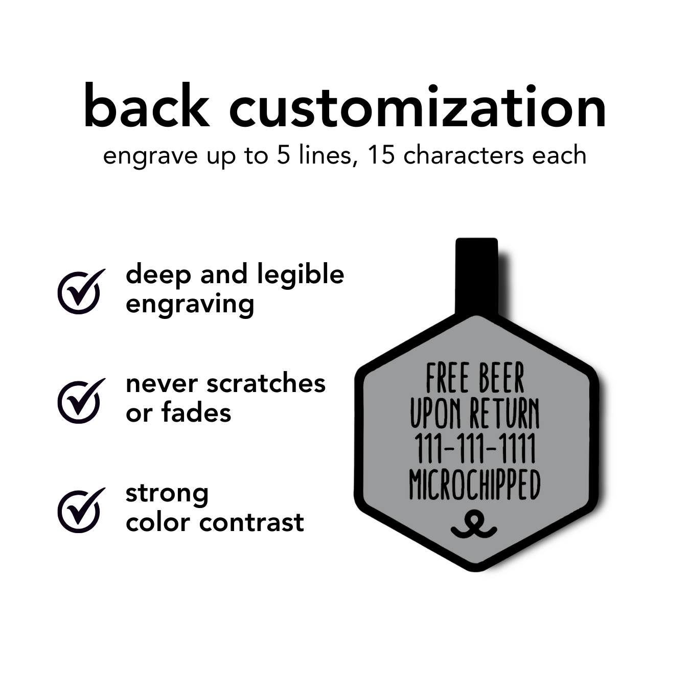 Customization information for a product label with text and a sample label.