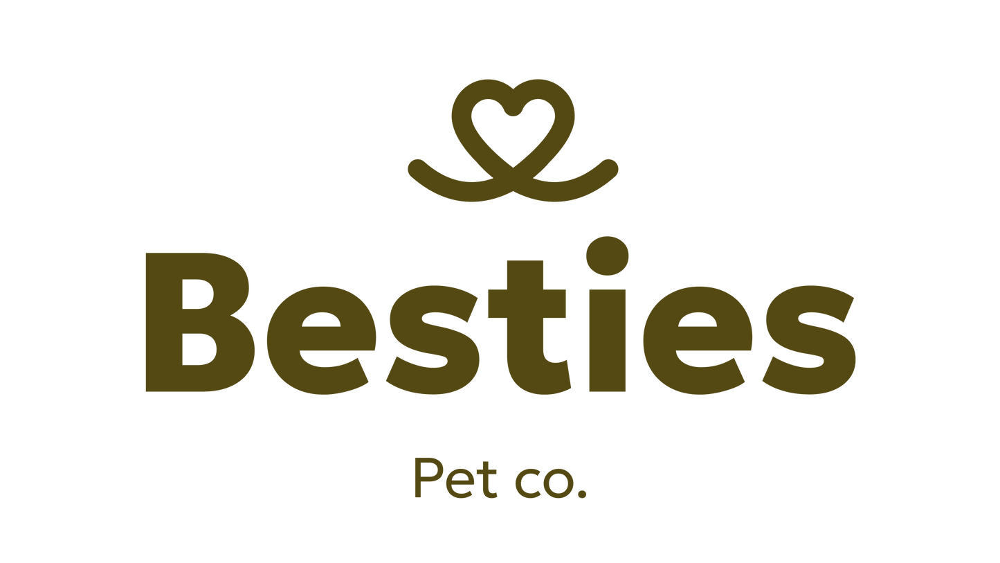 Logo of Besties Pet co. with a heart design above the text on a white background