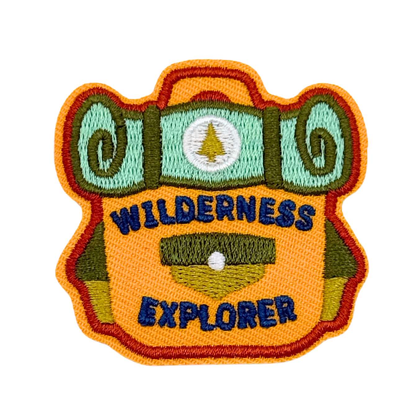 Embroidered patch with 'Wilderness Explorer' text and design on a white background