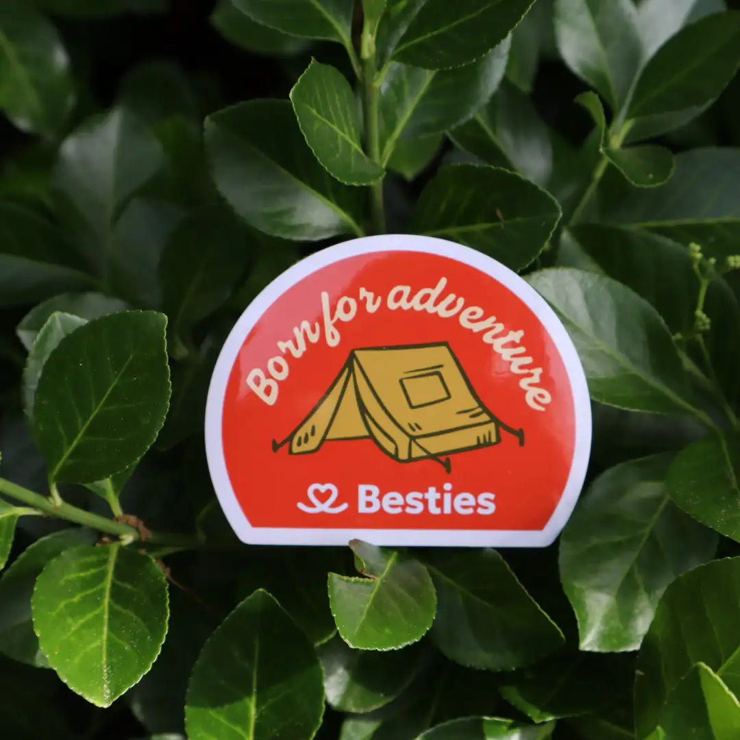 A red orange sticker that says 
