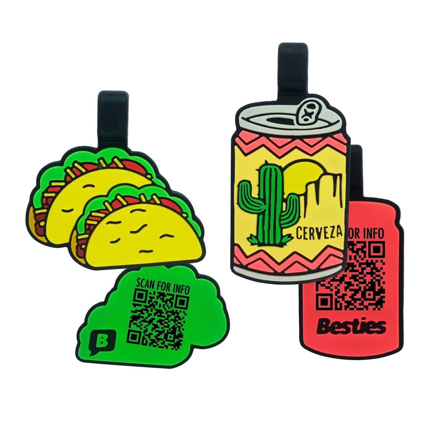 QR Code Tacos and Beer BFF Silicone ID Tag Set